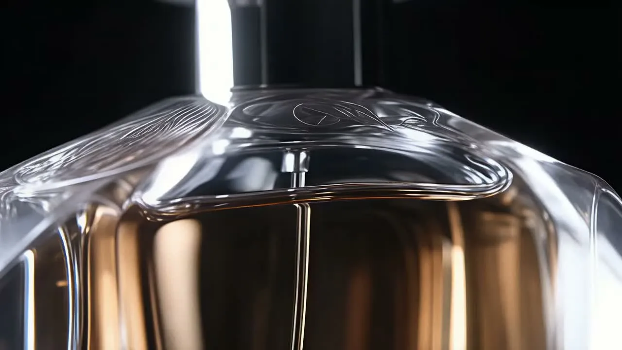 Sulphur 2 generated perfume bottle commercial video with reflective black surface