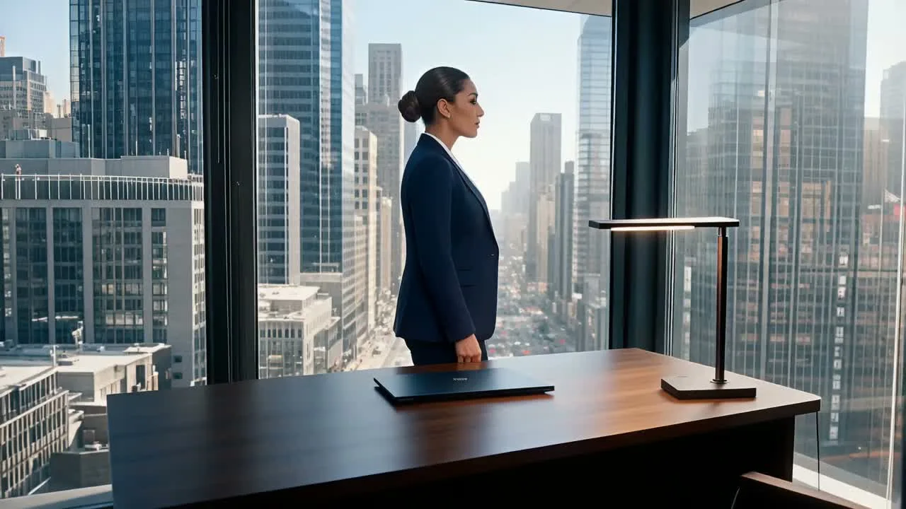 HappyHorse 1 generated video of a businesswoman speaking with natural lip sync